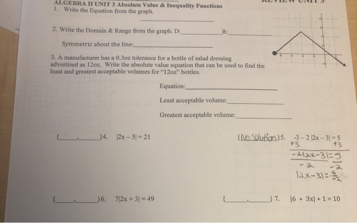 Solved IL VIDY UNITS ALGEBRA II UNIT 3 Absolute Value & | Chegg.com