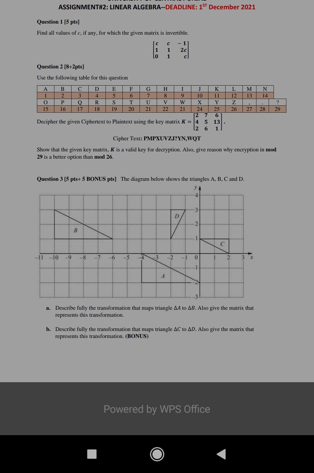 Solved ASSIGNMENT#2: LINEAR ALGEBRA-DEADLINE: 1st December | Chegg.com