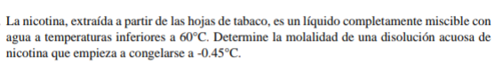 La nicotina, extraída a partir de las hojas de tabaco, es un líquido completamente miscible con agua a temperaturas inferiore