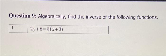 Solved Question 9: Algebraically, Find The Inverse Of The | Chegg.com