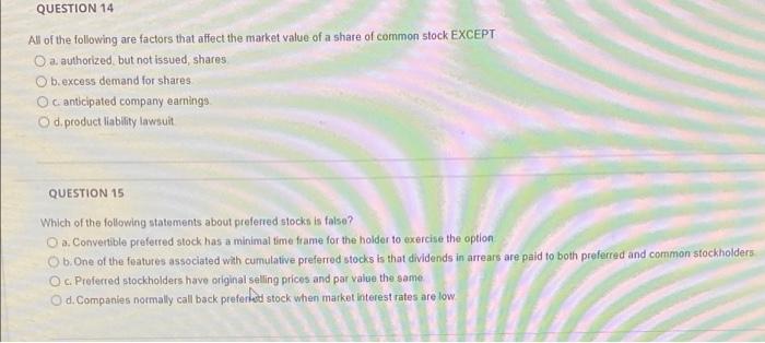 Solved QUESTION 14 All of the following are factors that | Chegg.com