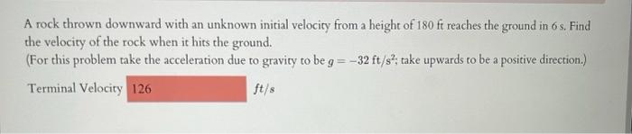 Solved A rock thrown downward with an unknown initial | Chegg.com