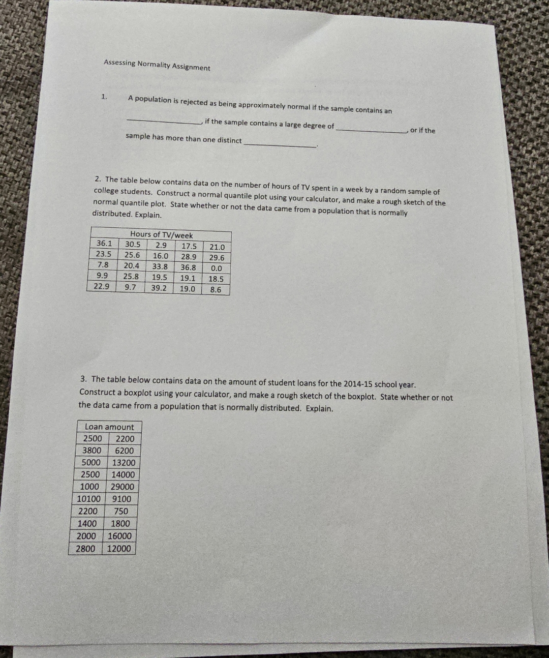 Solved Assessing Normality AssignmentA population is