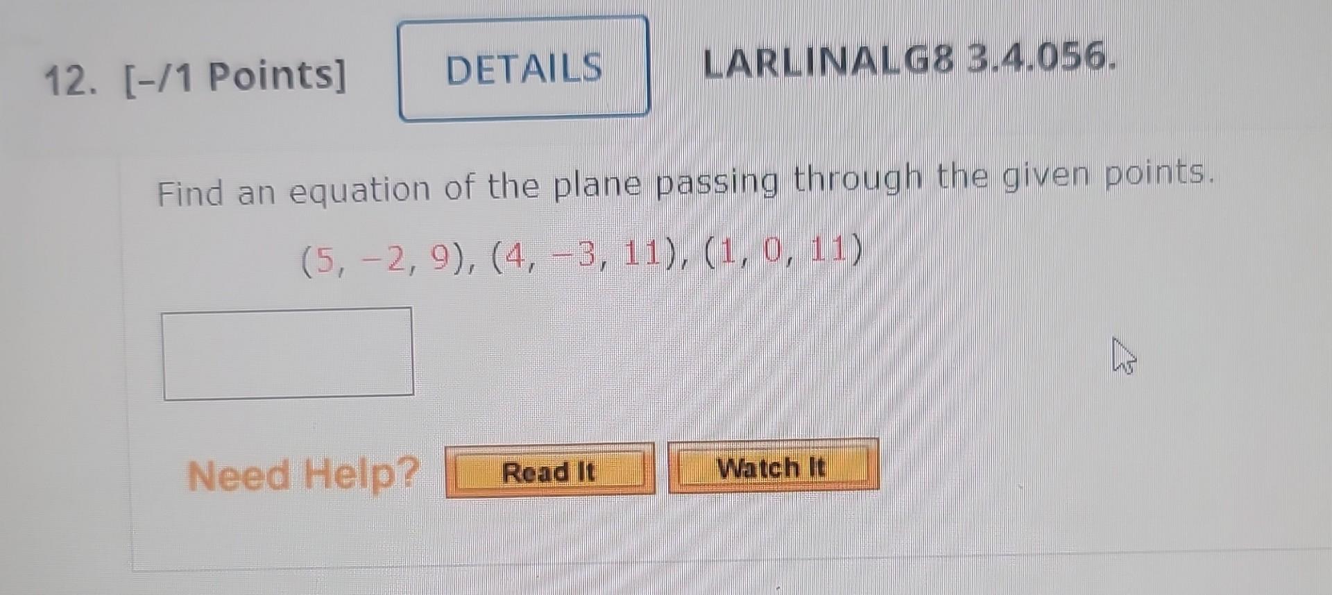 Solved Find an equation of the plane passing through the | Chegg.com