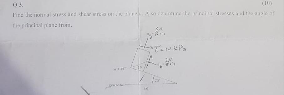 Solved Q3. (10) Find the normal stress and shear stress on | Chegg.com