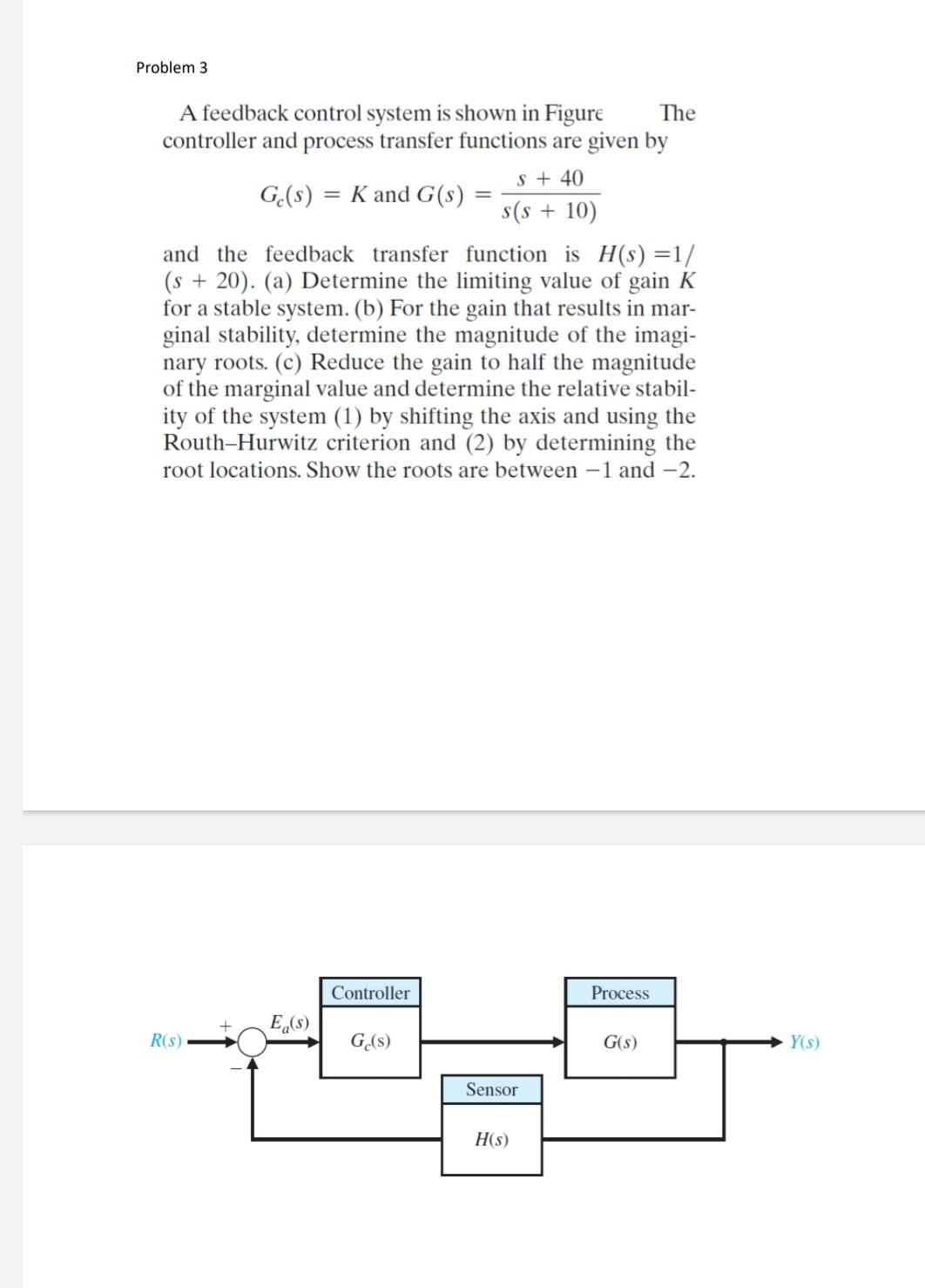 Solved Problem 3 A feedback control system is shown in | Chegg.com
