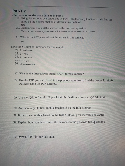 Solved PART 2 Continue to use the same data as in Part 1. | Chegg.com