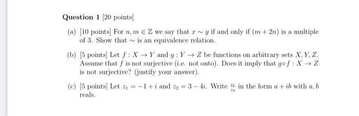 Solved Question 1 (20 points) (a) (10 points) For n.me Z we | Chegg.com
