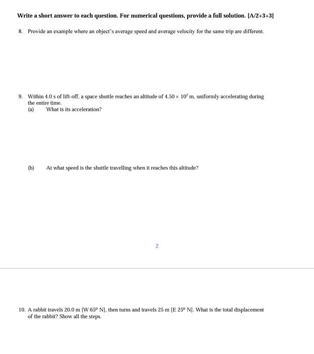 Solved Write a short answer to each question. For numerical | Chegg.com