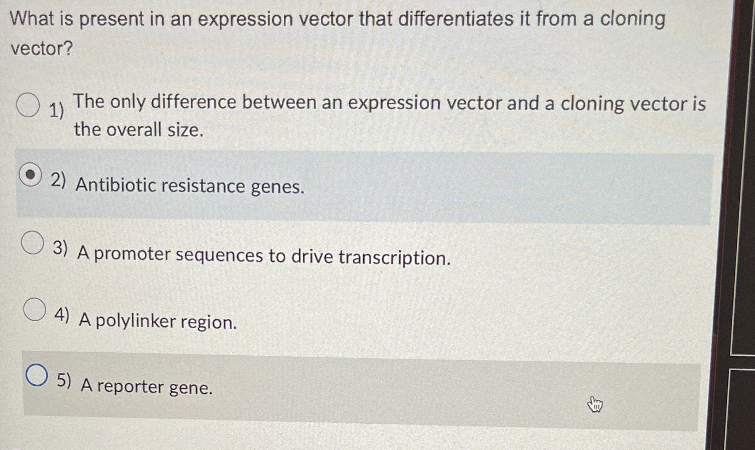 Solved What is present in an expression vector that
