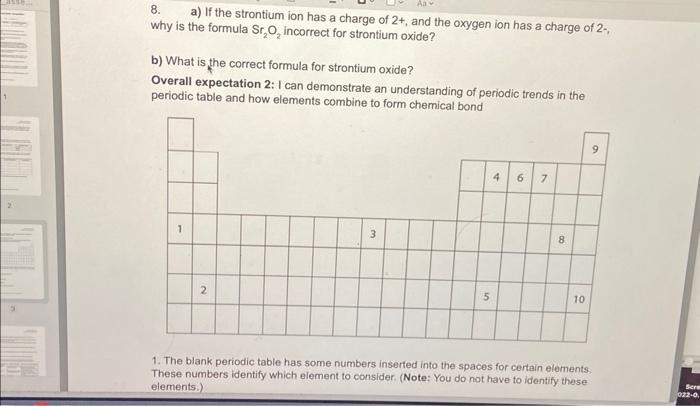 Solved 8. a) If the strontium ion has a charge of 2+, and | Chegg.com