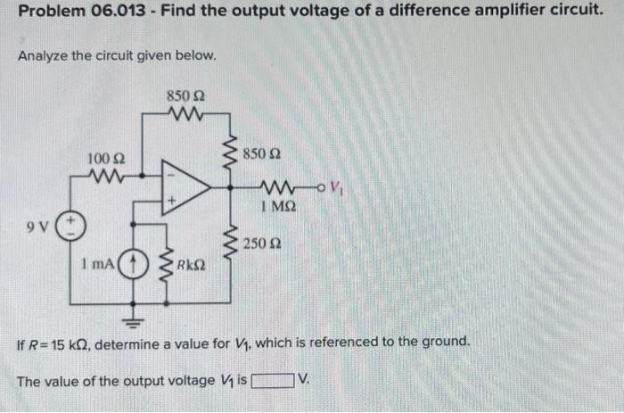 Solved Problem 06.013 - Find the output voltage of a | Chegg.com