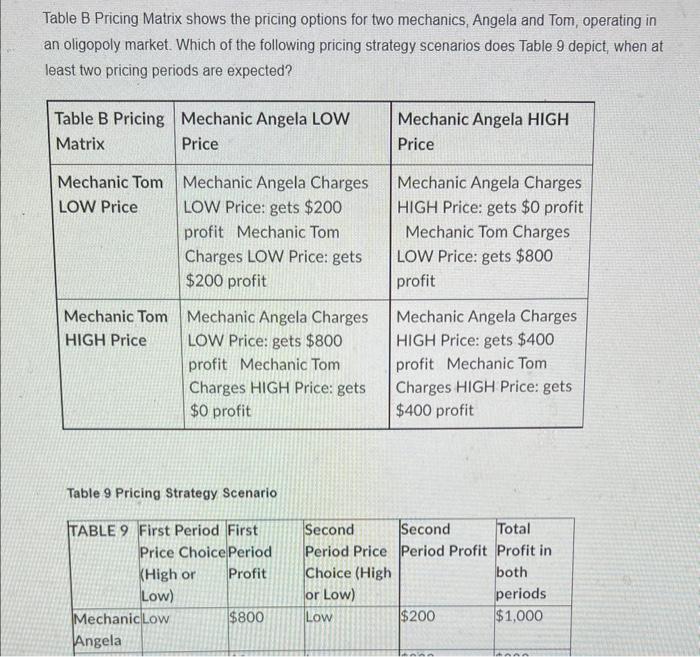 [Solved]: Table B Pricing Matrix Shows The Pricing Options