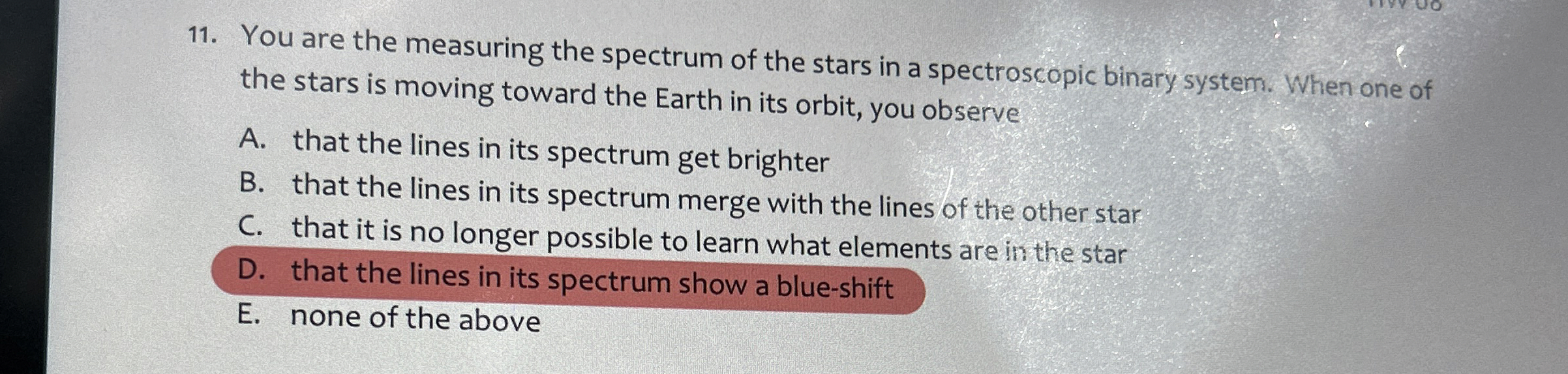 Solved You are the measuring the spectrum of the stars in a | Chegg.com