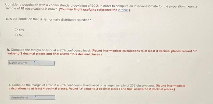 Solved Consider a population with a known standard deviation | Chegg.com