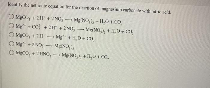 Identify The Ionic Equation For The Reaction Of Chegg 