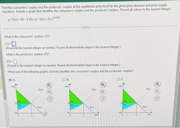 Solved Find The Consumers' Surplus And The Producers' | Chegg.com