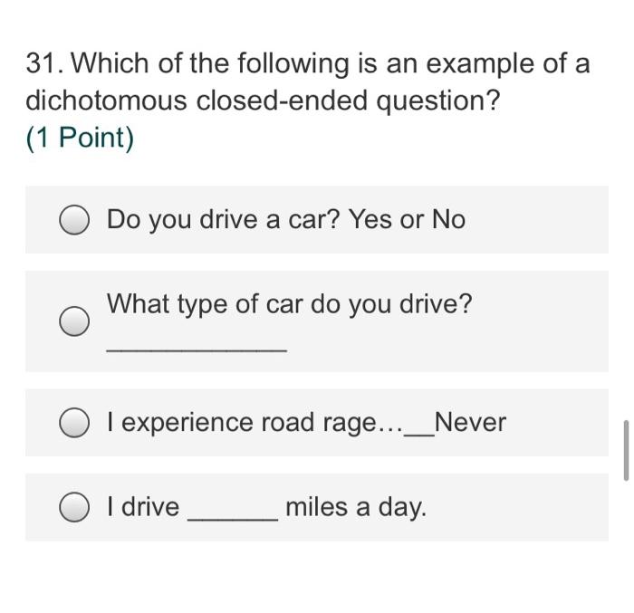 Solved 31. Which of the following is an example of a | Chegg.com