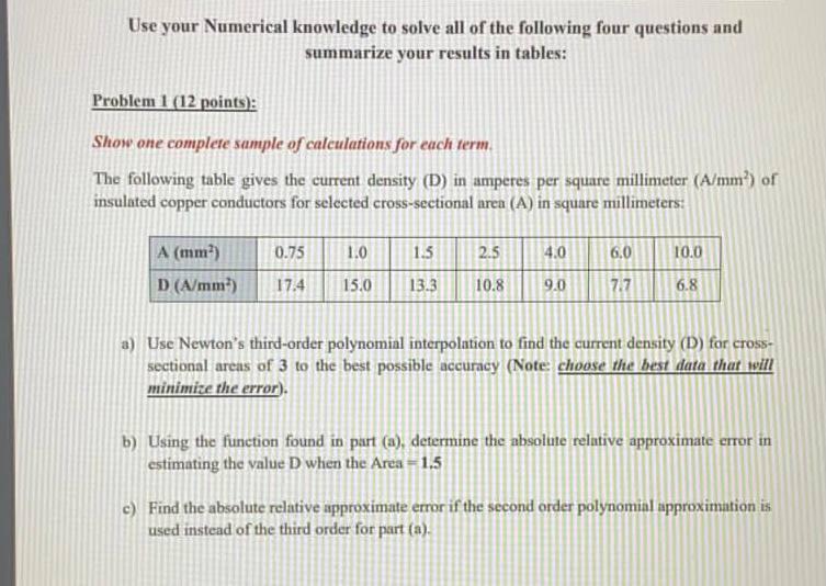 Solved Use your Numerical knowledge to solve all of the | Chegg.com