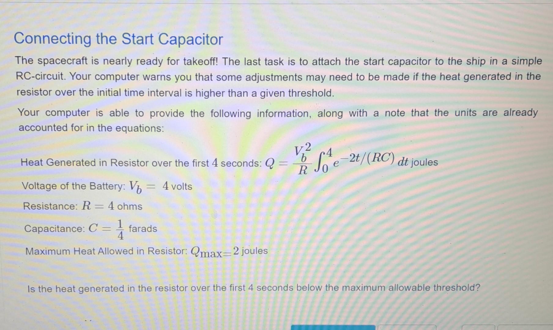 Solved connecting the Start Capacitor The spacecraft is