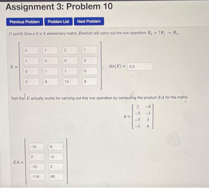 Solved 1 point Give a 4 4 elementary matrix Eiwhich will Chegg