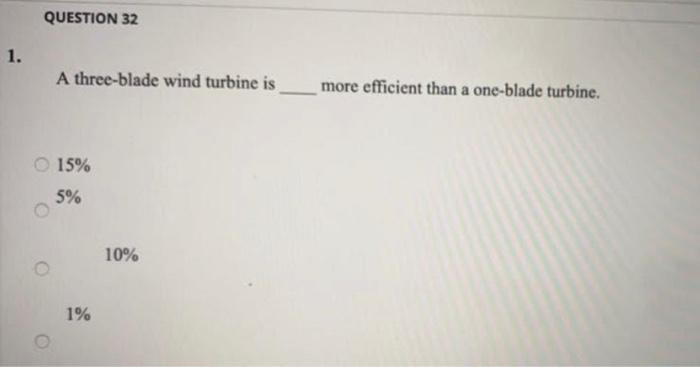 Solved QUESTION 32 1. A three-blade wind turbine is more | Chegg.com
