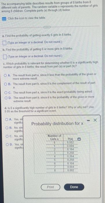 Solved The accompanying table describes results from groups | Chegg.com