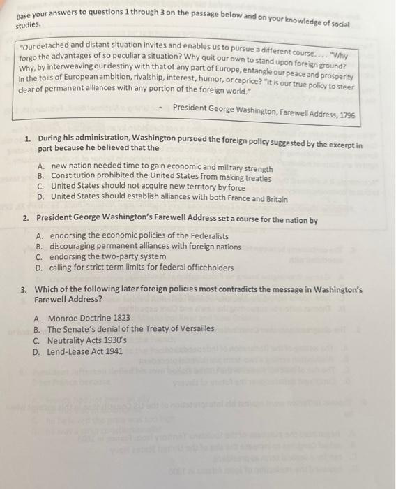 Base your answers to questions 1 through 3 on the | Chegg.com