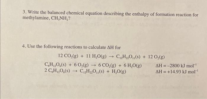 Solved 3. Write the balanced chemical equation describing | Chegg.com