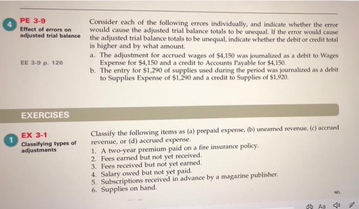 Solved PE 3-9 Effect of errors on adjusted trial balance | Chegg.com