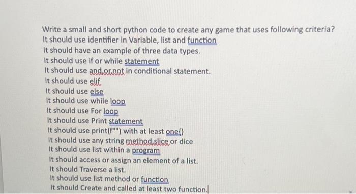 Solved Write a small and short python code to create any | Chegg.com