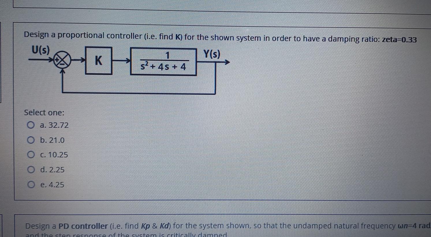 Solved Design a proportional controller (i.e. find K) for | Chegg.com