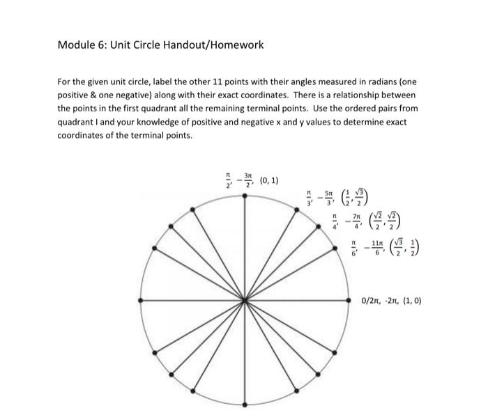 Solved Module 6: Unit Circle Handout/Homework For the given | Chegg.com