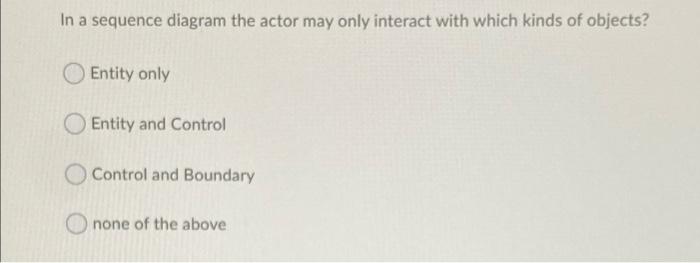 Solved In a sequence diagram the actor may only interact | Chegg.com