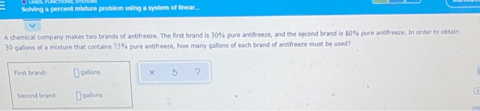 Solved RUNCTION Solving a percent micture problem using a | Chegg.com