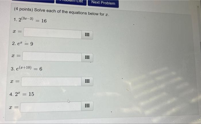 Solved Next Problem (4 points) Solve each of the equations | Chegg.com
