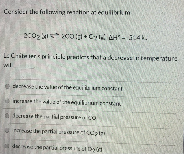 Solved Consider The Following Reaction At Equilibrium Chegg Com