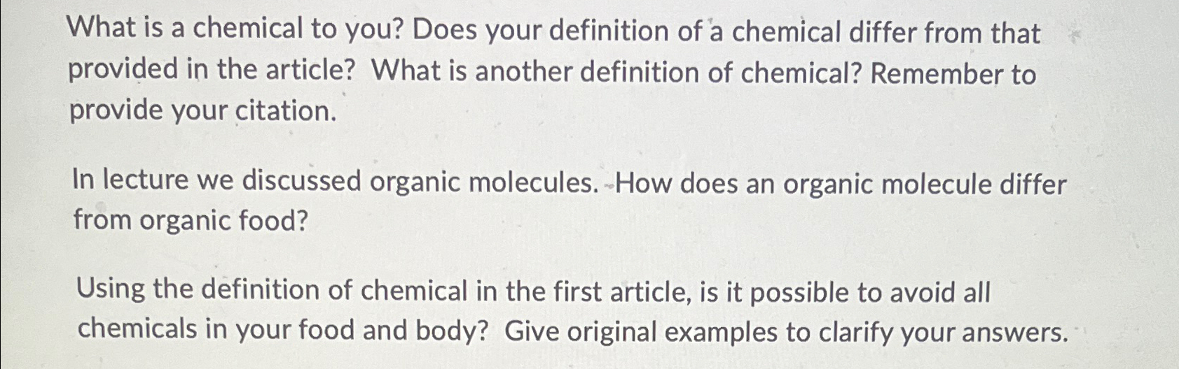 Solved What is a chemical to you? Does your definition of a