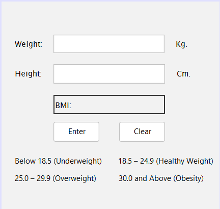 Solved -Create a GUI application and Build a simple BMI | Chegg.com