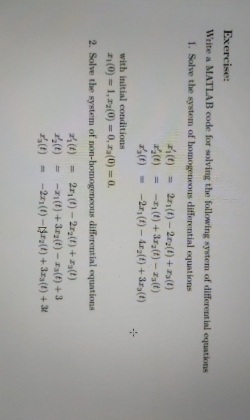 Solved Exercise: Write A MATLAB Code For Solving The | Chegg.com
