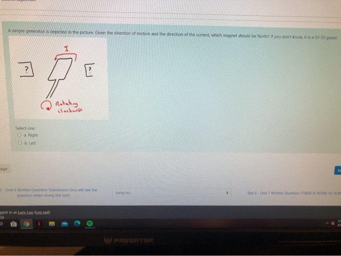 Solved A simple generator is depicted in the picture. Given | Chegg.com