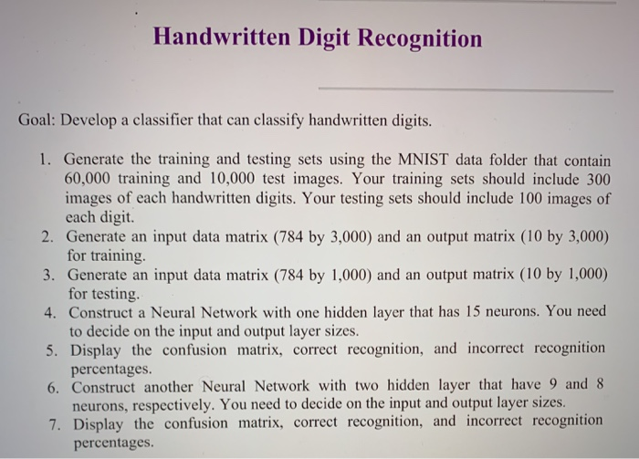 Handwritten Digit Recognition Goal: Develop A | Chegg.com