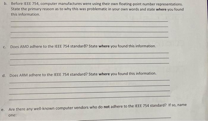 Solved B. Before IEEE 754, Computer Manufactures Were Using | Chegg.com