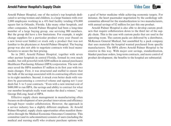 arnold palmer hospital supply chain case study answers