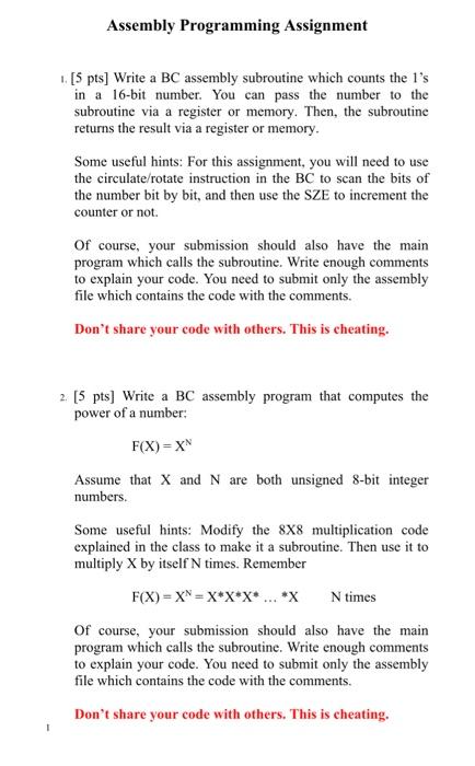 Solved Assembly Programming Assignment [5 pts] Write a BC | Chegg.com