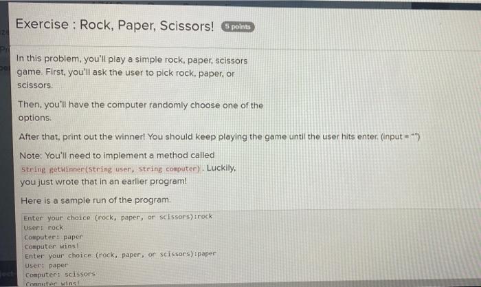 Solved Exercise : Rock, Paper, Scissors! points In this | Chegg.com