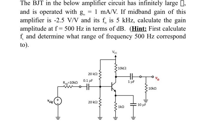 Solved The BJT In The Below Amplifier Circuit Has Infinitely | Chegg.com