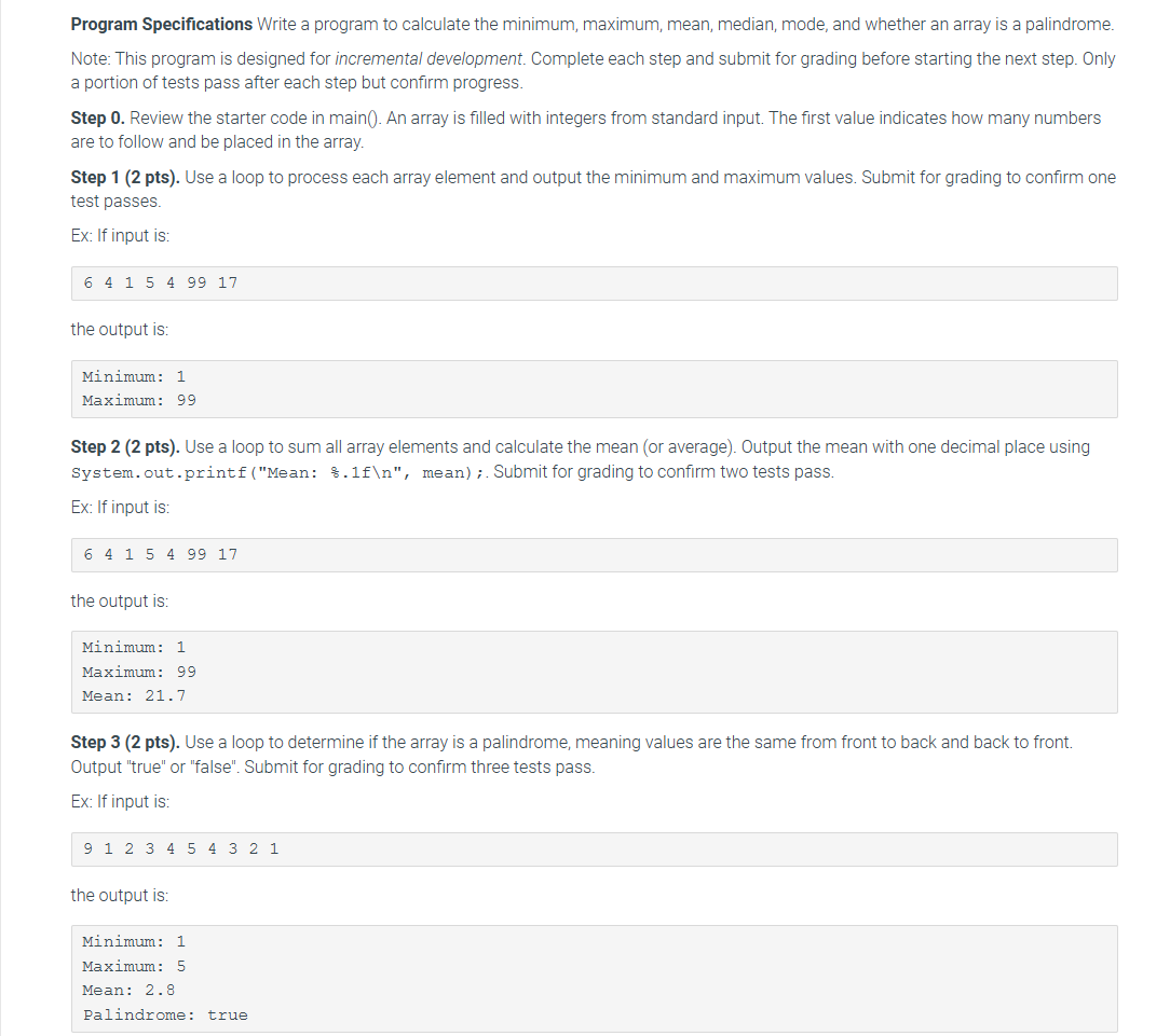 In Java PleaseProgram Specifications Write a program