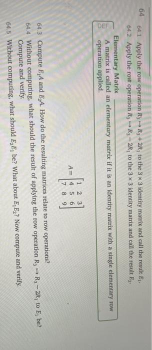 Solved 64 64.1 Apply the row operation Ry R3 2R to the 3
