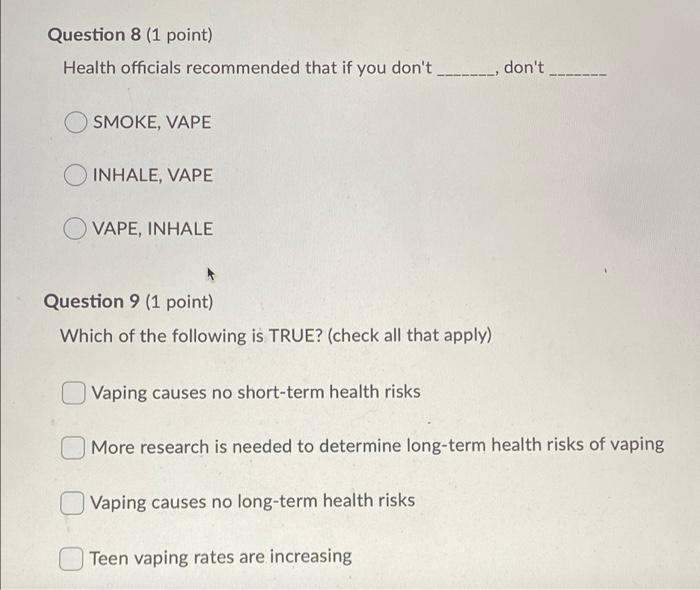 Solved Question 8 (1 point) Health officials recommended | Chegg.com